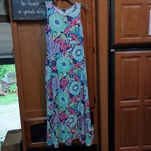 Talbots Blue Pink Sleeveless Scoop Neck Maxi Sundress Small Petite